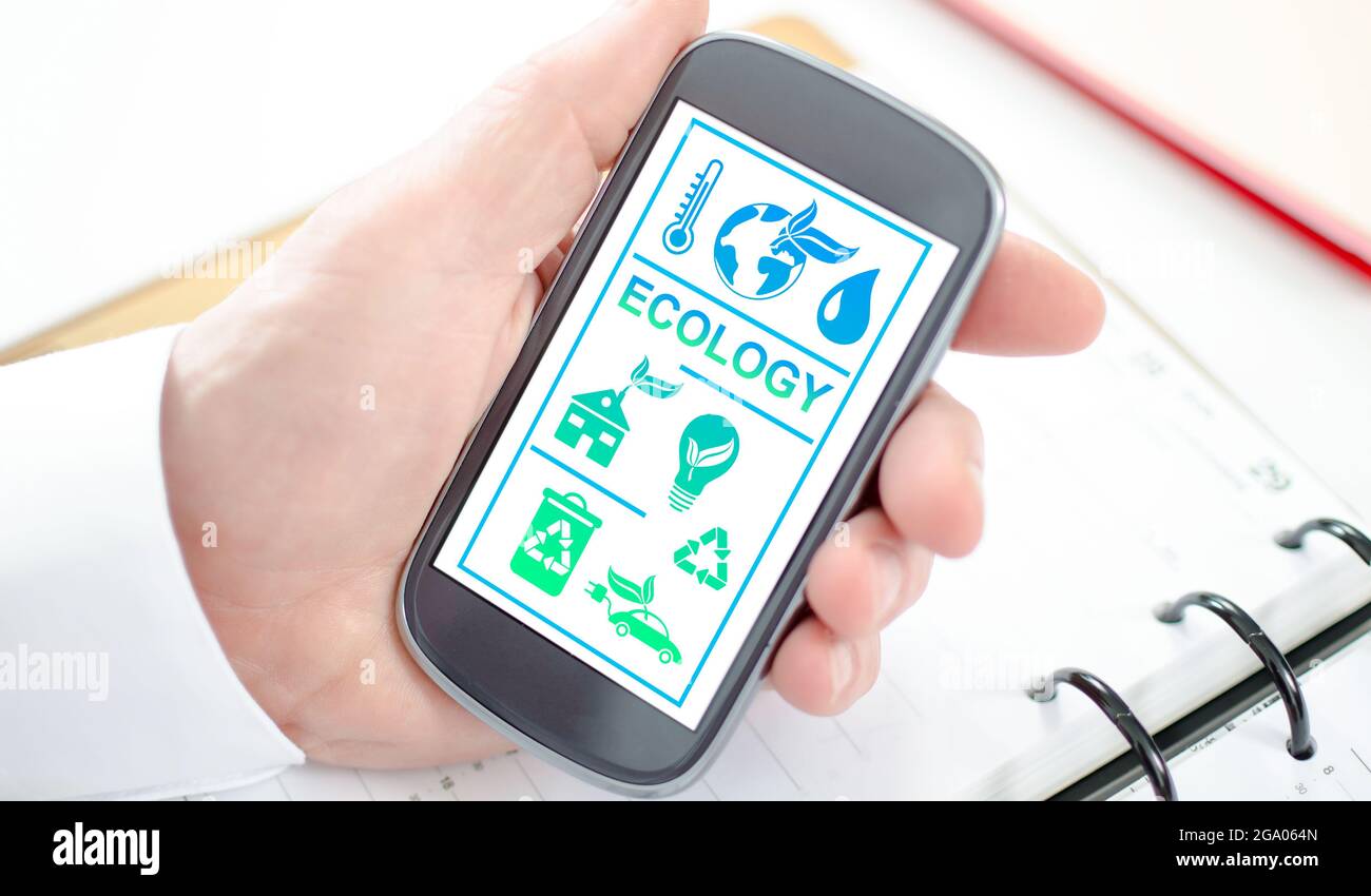 Ecology concept shown on a smartphone screen Stock Photo