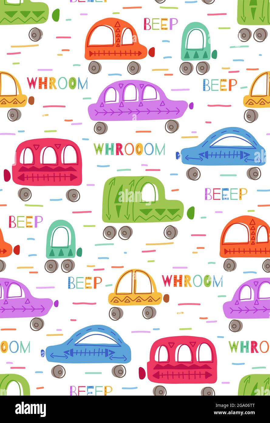 Car Flatten Pattern Cute childish pattern with hand drawn flat cars with tribal pattern and ...