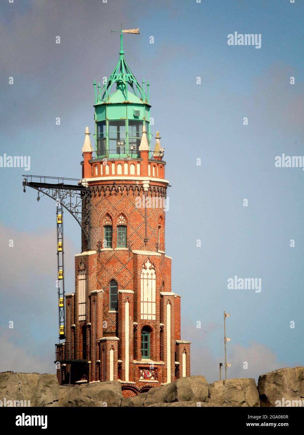 BREMERHAVEN, GERMANY - Jul 27, 2021: The lighthouse stands as the Bremerhaven Oberfeuer at the New Harbor. Stock Photo