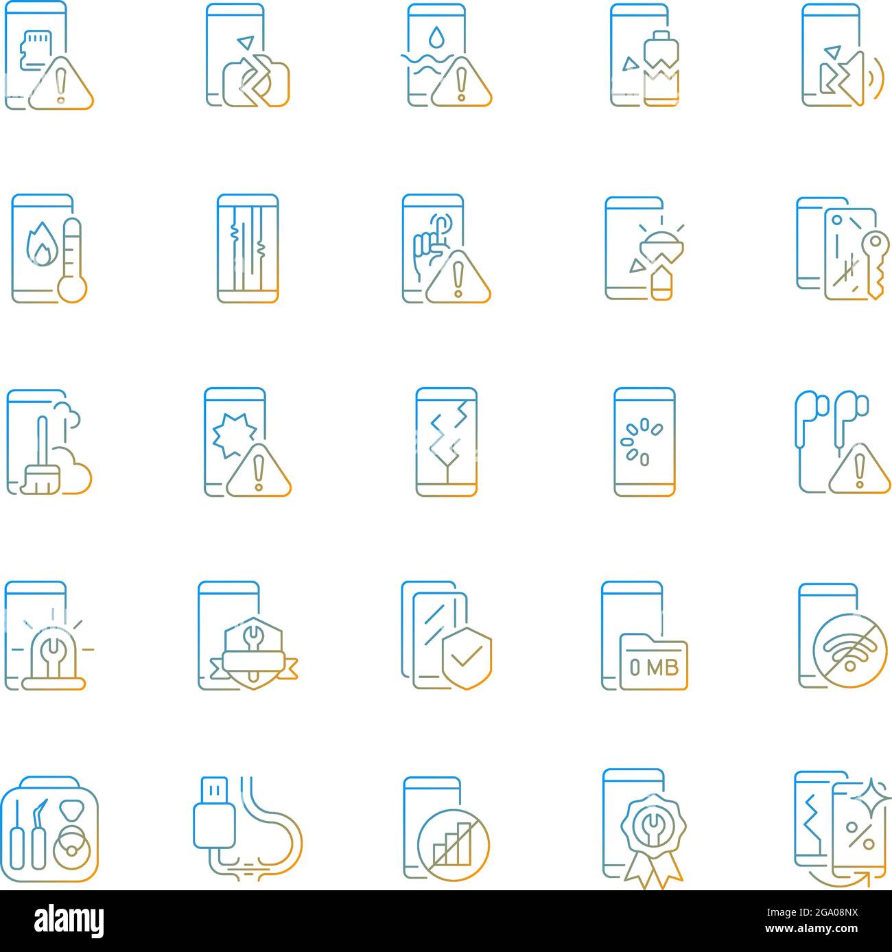 Smartphone repair gradient linear vector icons set Stock Vector