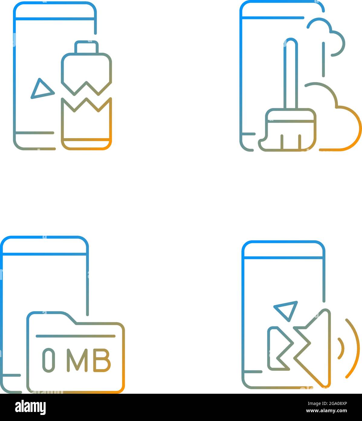 Phone errors gradient linear vector icons set Stock Vector