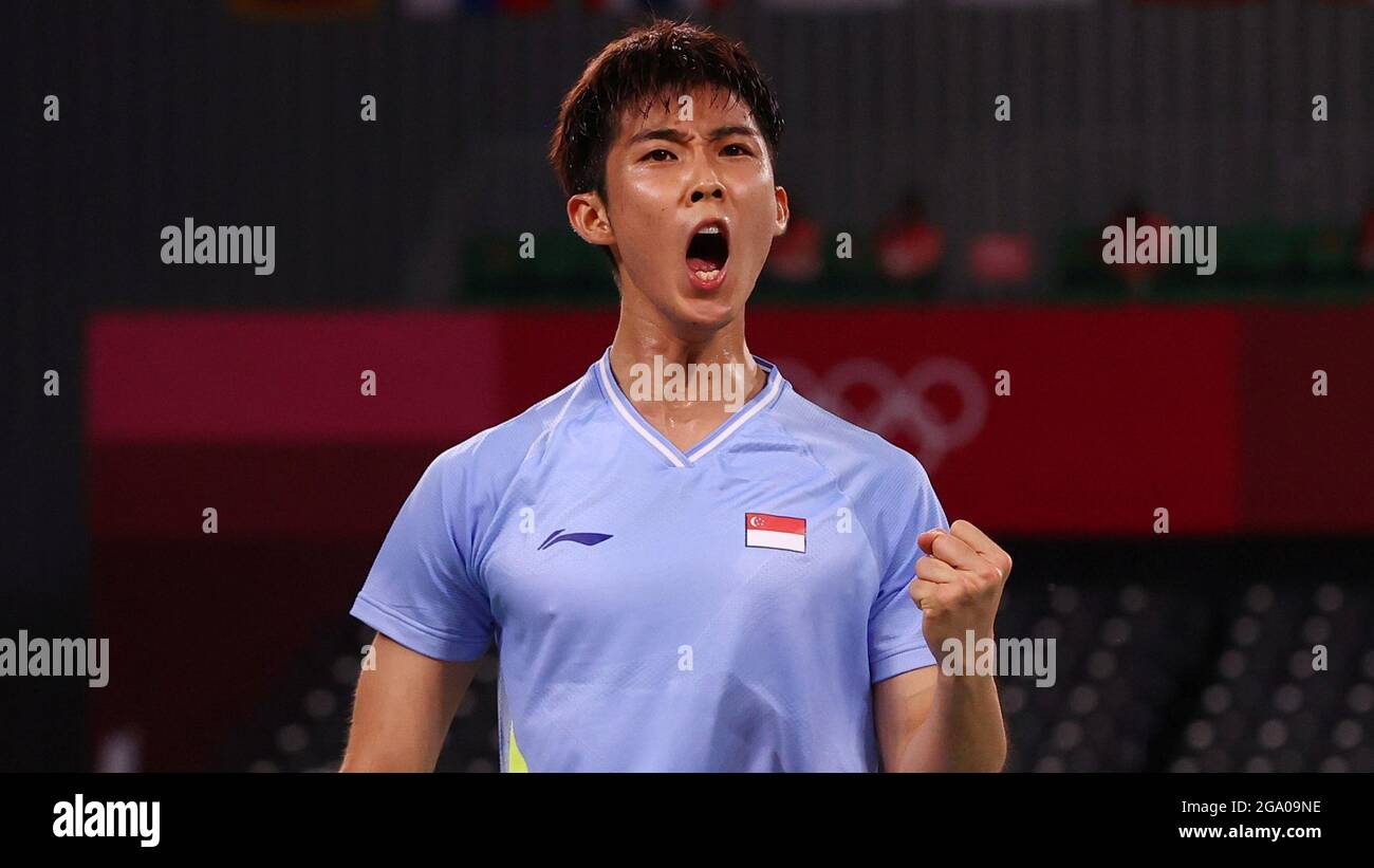 Tokyo 2020 Olympics Badminton Men S Singles Group Stage Mfs Musashino Forest Sport Plaza Tokyo Japan July 28 2021 Loh Kean Yew Of Singapore Reacts During The