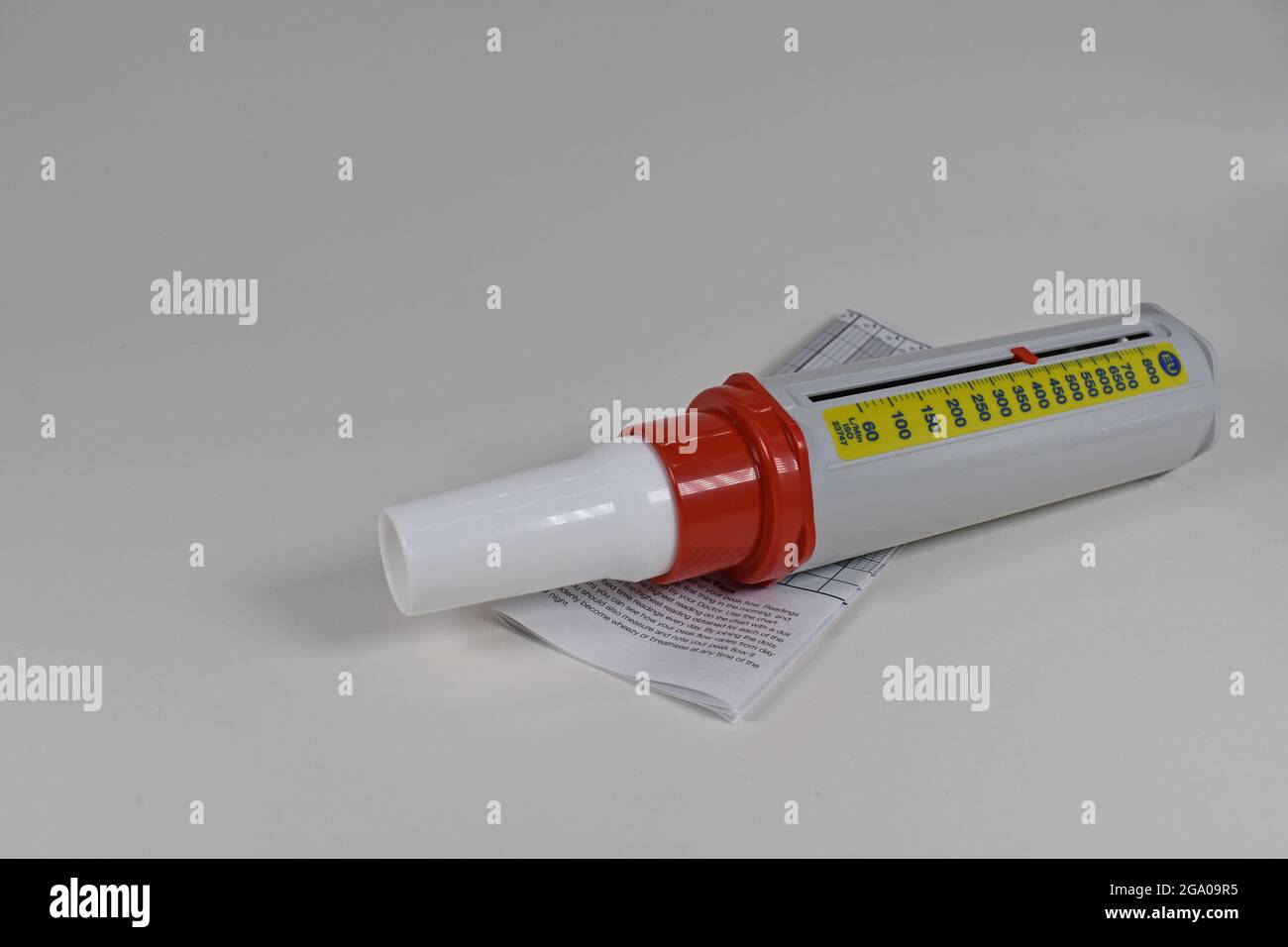 Peak Flow Meter with chart used to measure breathing to diagnose and