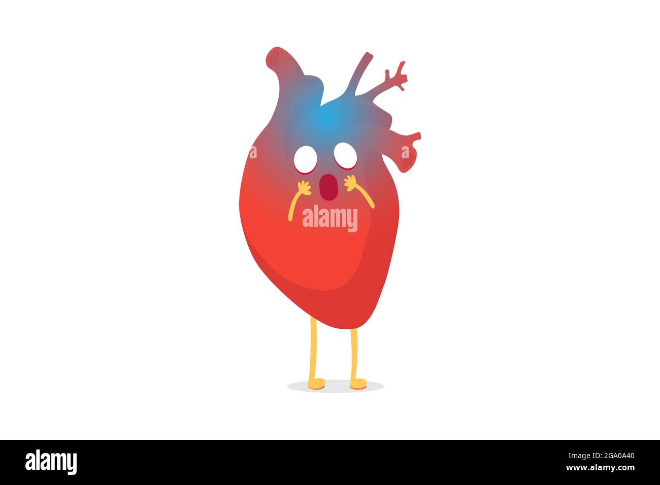 Cartoon heart character pain emotion. Unhealthy sick emoji. Circulatory