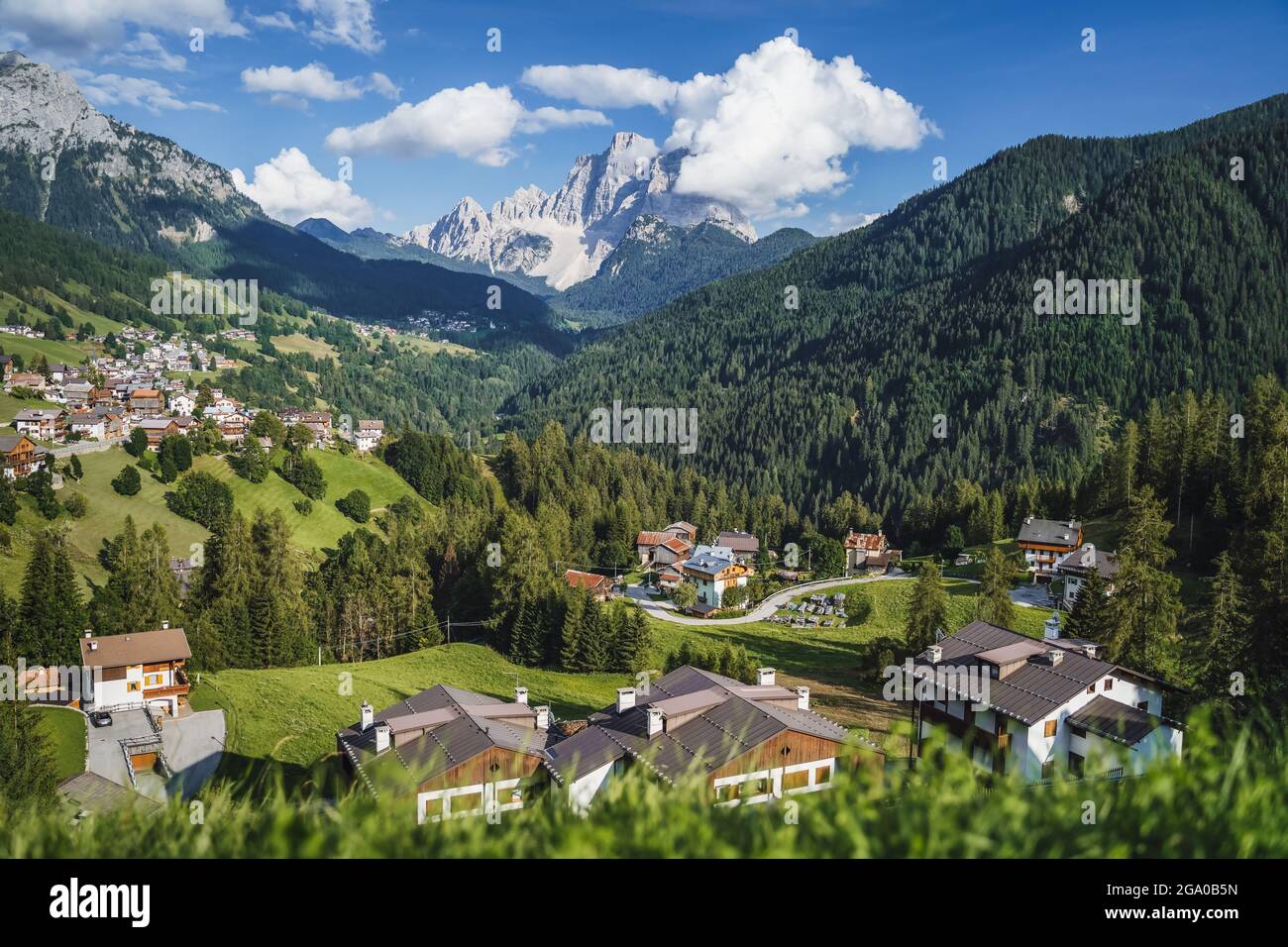 Small village of Pian near Selva di Cadore and beautiful mountains view, South Tirol, Dolomiti Mountains, Italy Stock Photo