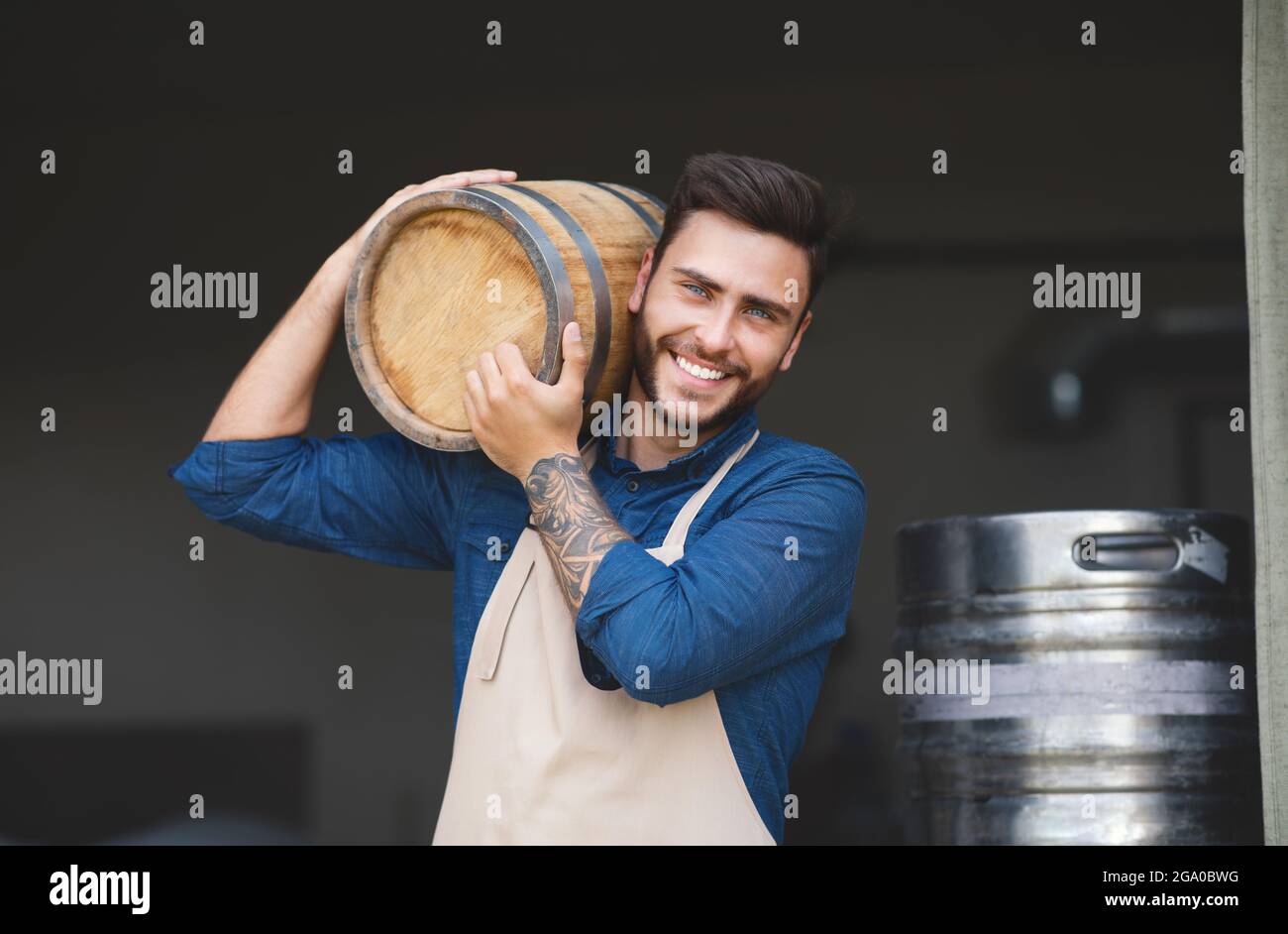 Satisfied successful worker or brewer and positive facial expression Stock Photo