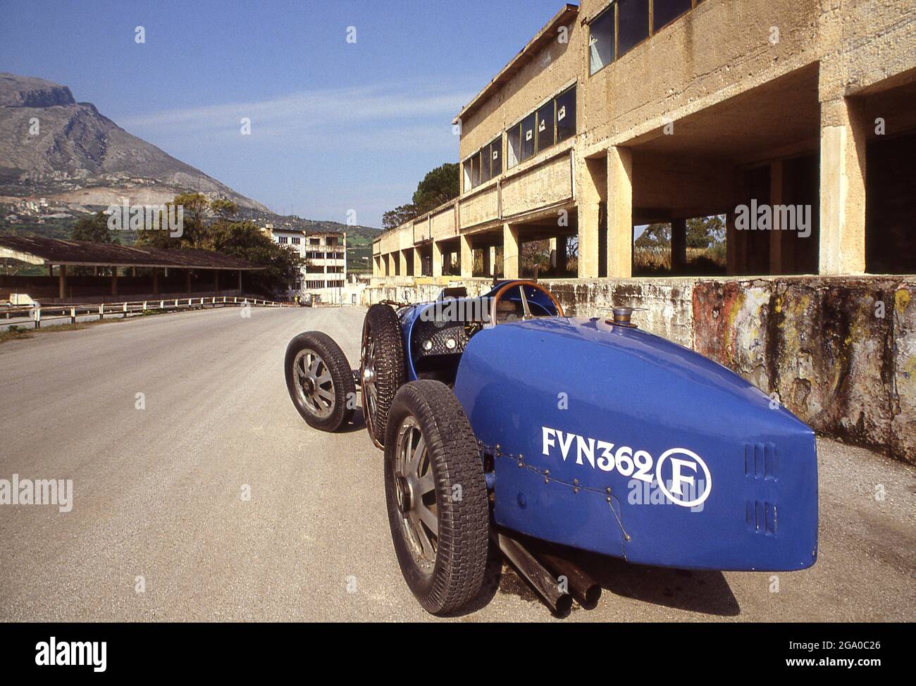 1926 Bugatti Type 35 on the Targa Florio road circuit Sicily in 1982 Stock Photo