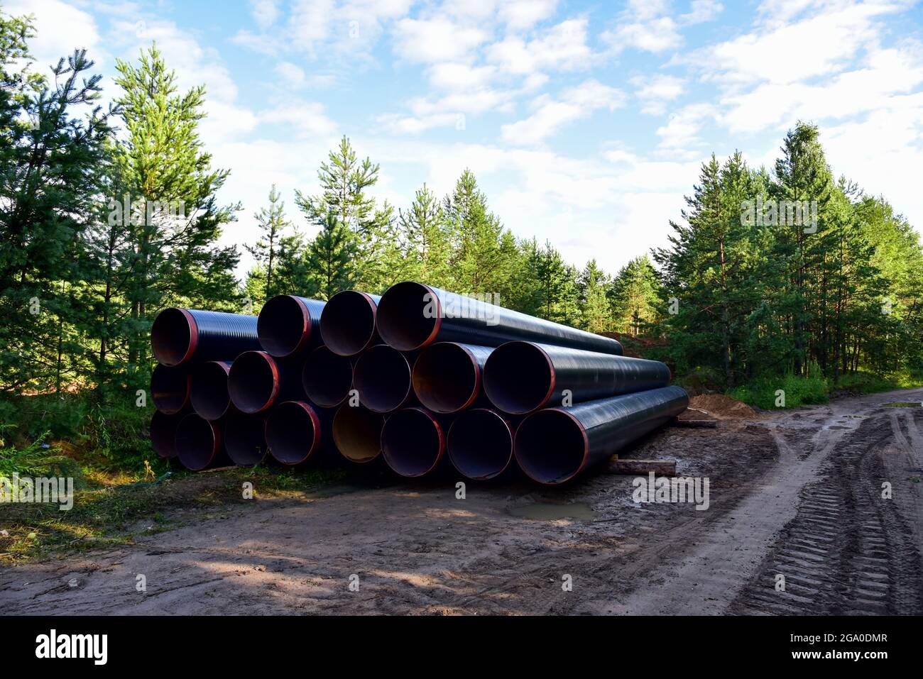 Crude oil and Natural gas pipeline construction work in forest area ...