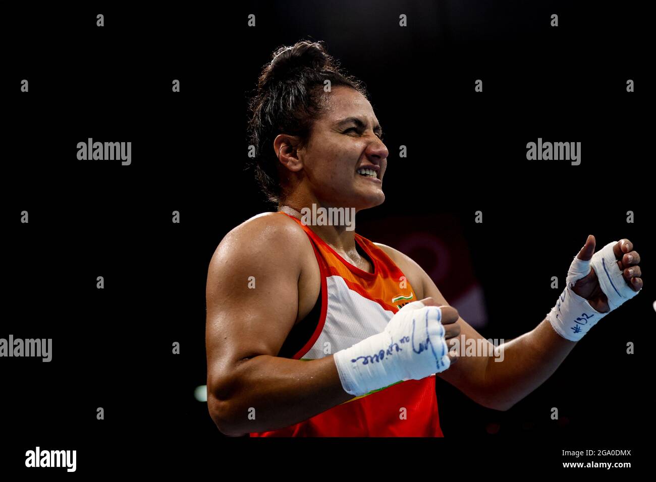 Tokyo, Japan. 28th July, 2021. Pooja Rani of India celebrates after the ...