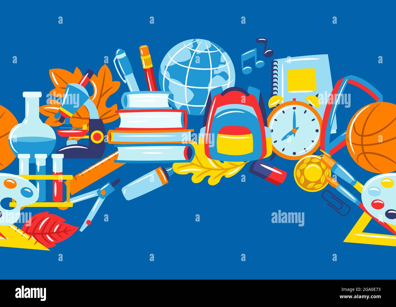 School seamless pattern with education items. Supplies and stationery ...