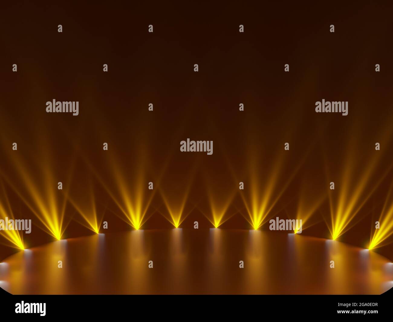 Futuristic dark podium with yellow light and reflection. 3D rendering. Stock Photo