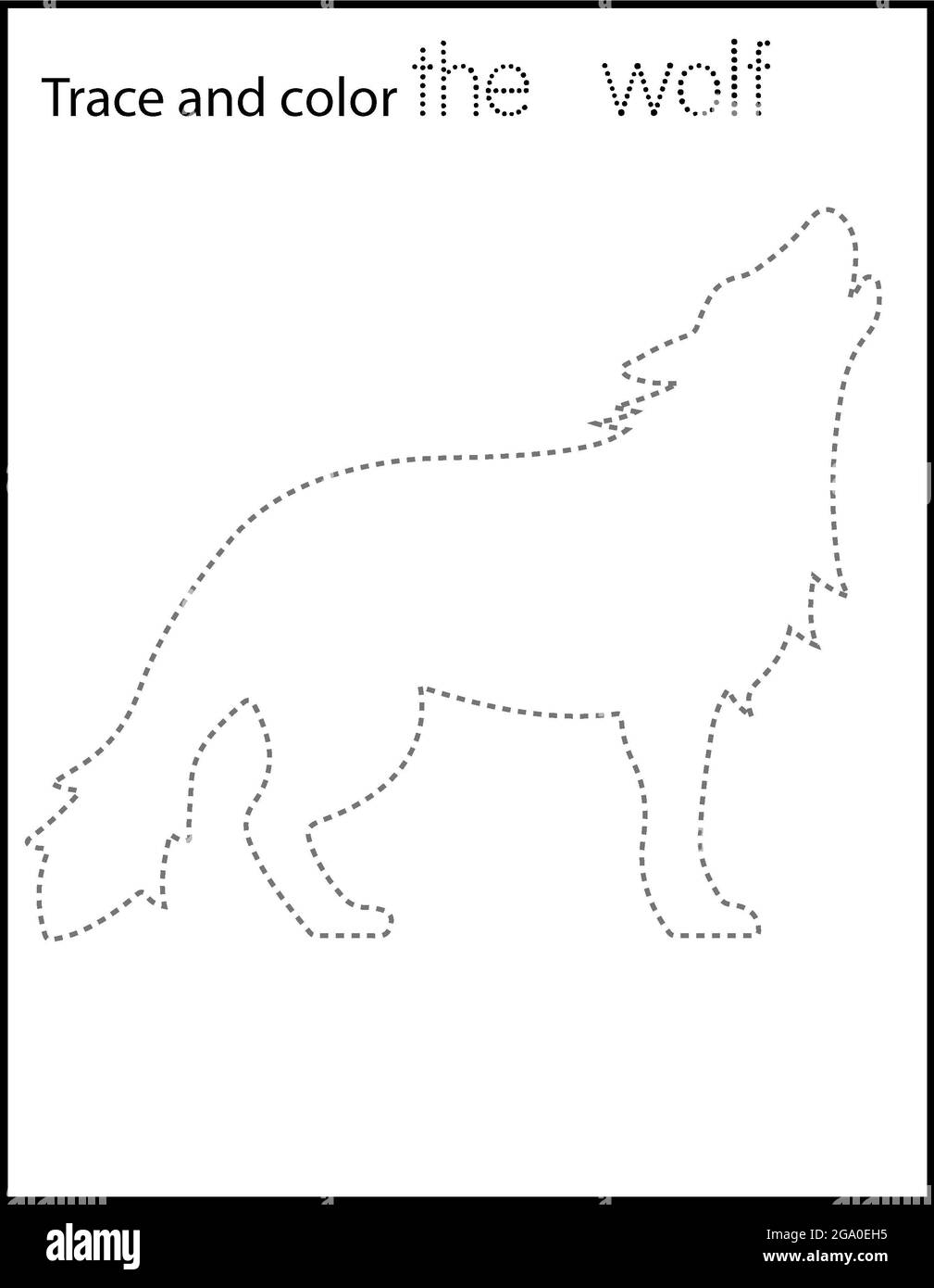 Printable coloring page for kindergarten and preschool Tracing Animal And Names Stock Photo