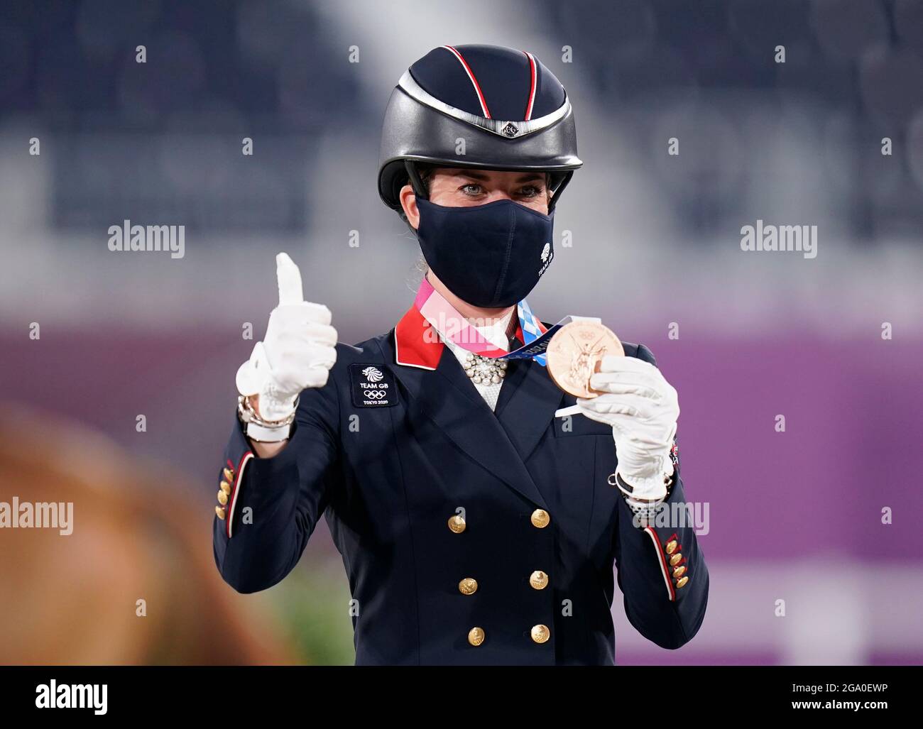 Great Britain's Charlotte Dujardin Celebrates Winning Bronze In The ...