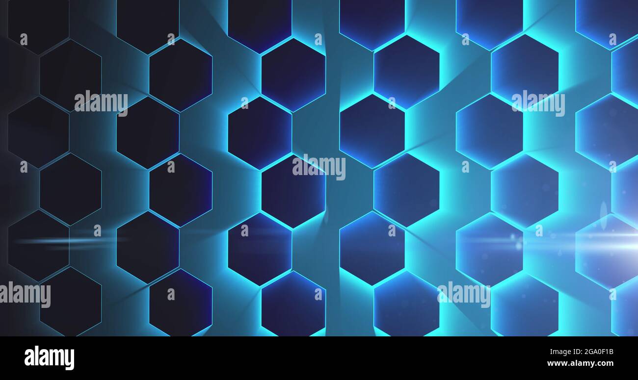 Image of network of interconnected glowing blue hexagons Stock Photo ...