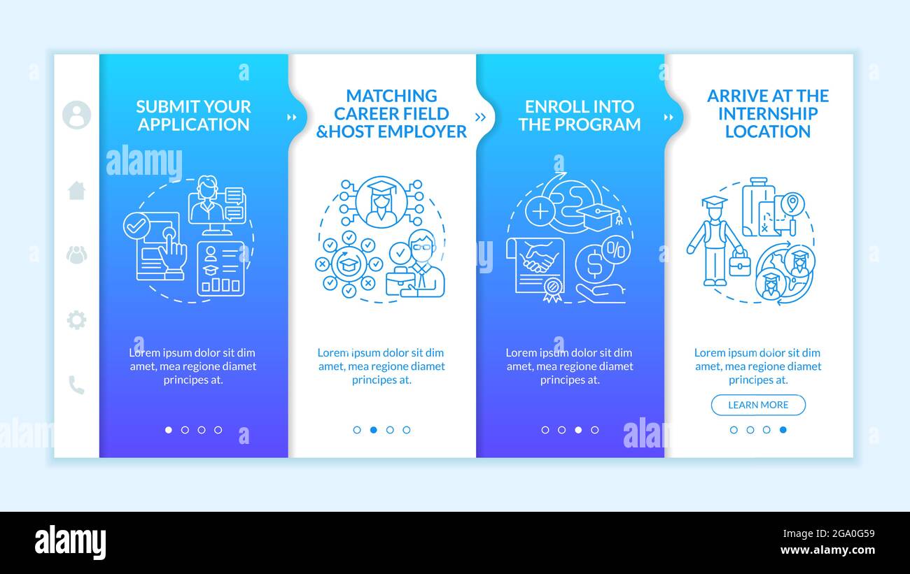 Traineeship abroad strategy onboarding vector template Stock Vector