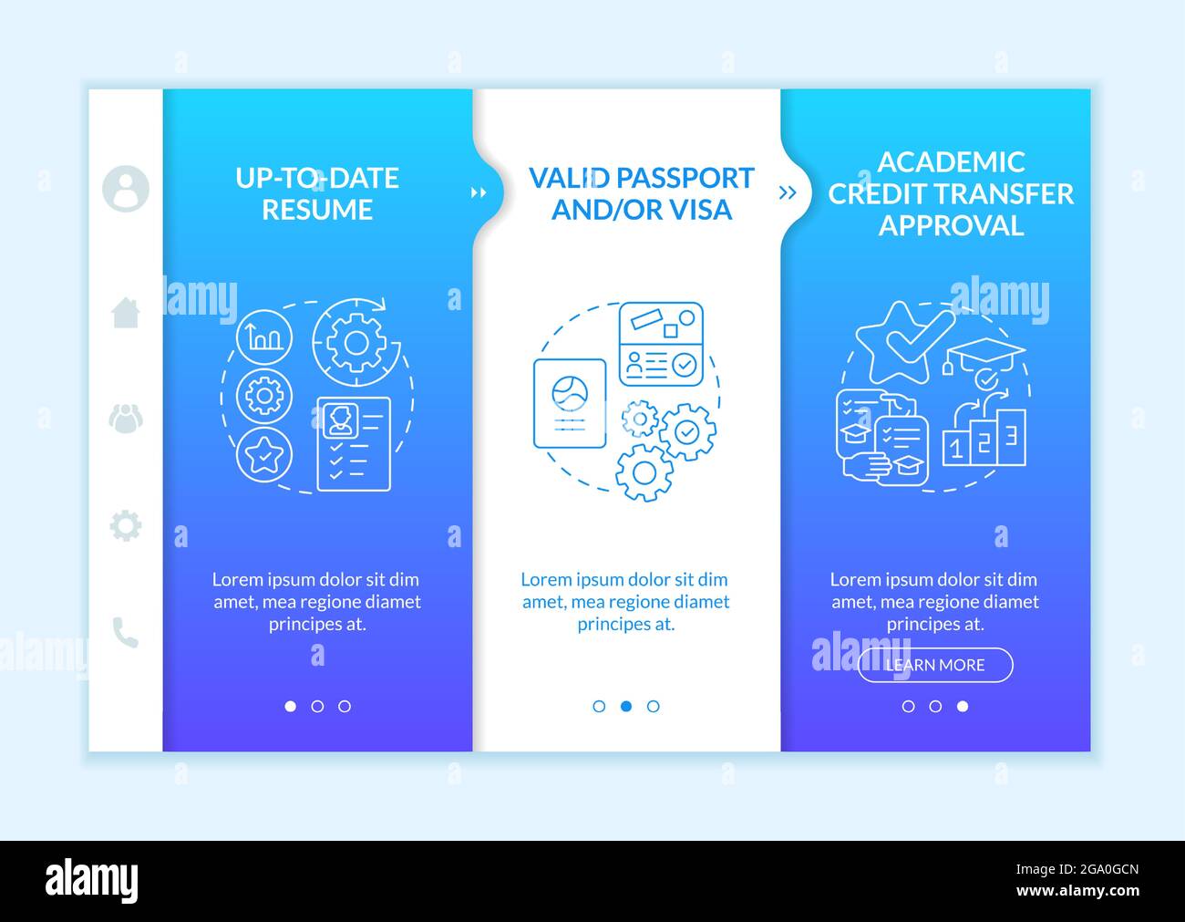 Traineeship abroad must-haves onboarding vector template Stock Vector