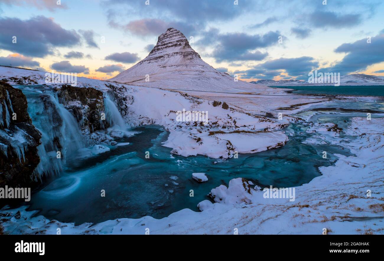 the majestic mountain Kirkjufell in the west of Iceland Stock Photo