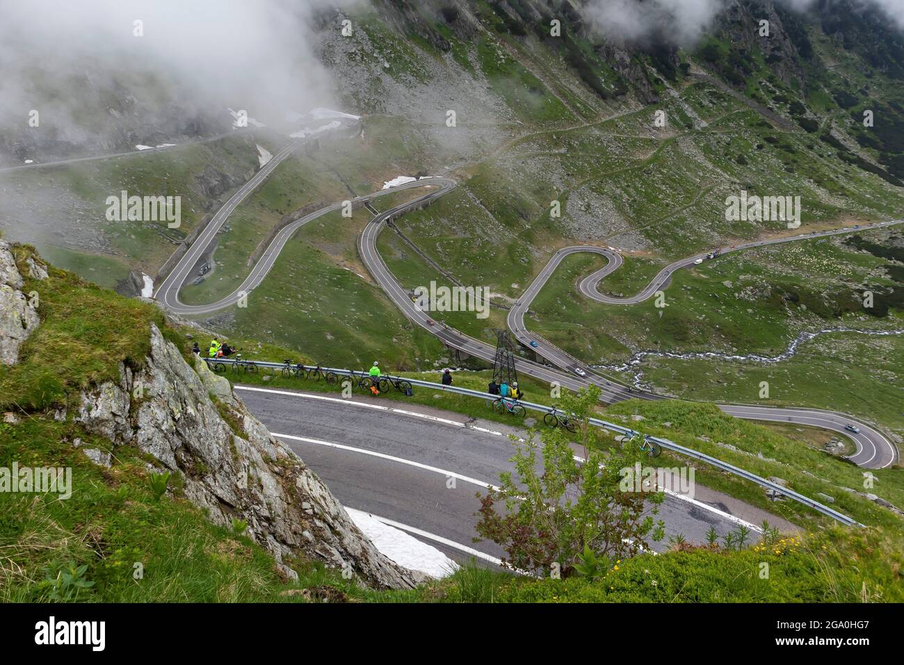 Landscape in Fagaras mountains in Romania, with Transfagarasan road. One of the most spectacular roads in the world Stock Photo