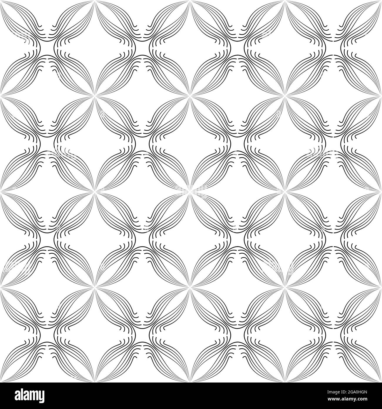 Abstract seamless floral line pattern. Arabic line ornament with flower shapes. Floral orient tile pattern with black lines. Asian ornament. Swirl geo Stock Vector