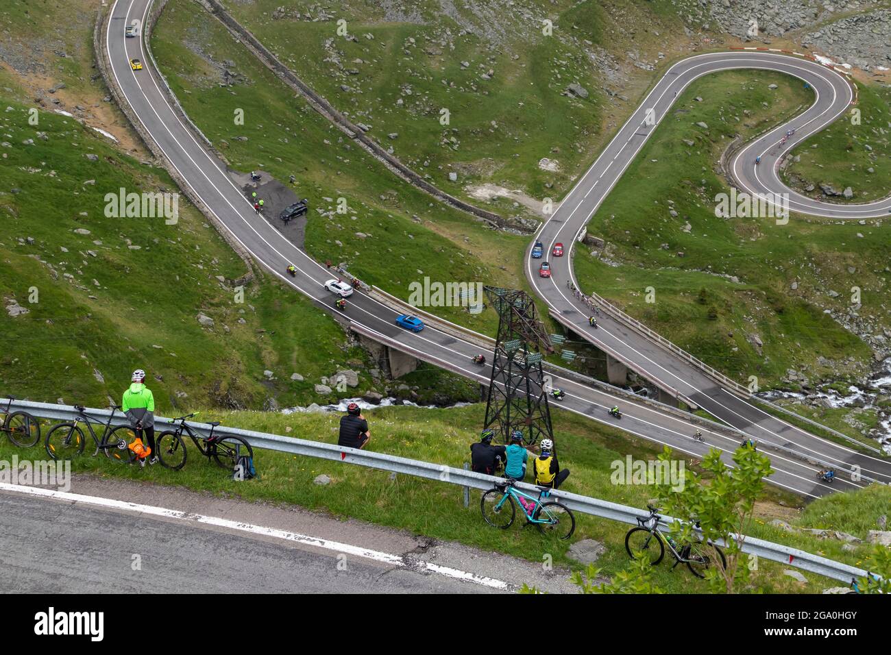 Landscape in Fagaras mountains in Romania, with Transfagarasan road. One of the most spectacular roads in the world Stock Photo