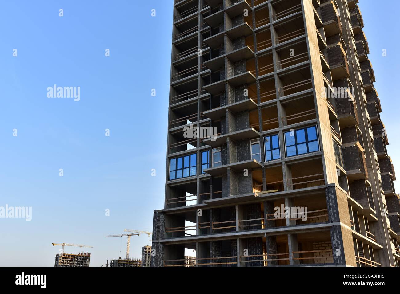 Construction of skeleton erection of multi-storey building. High-rise ...