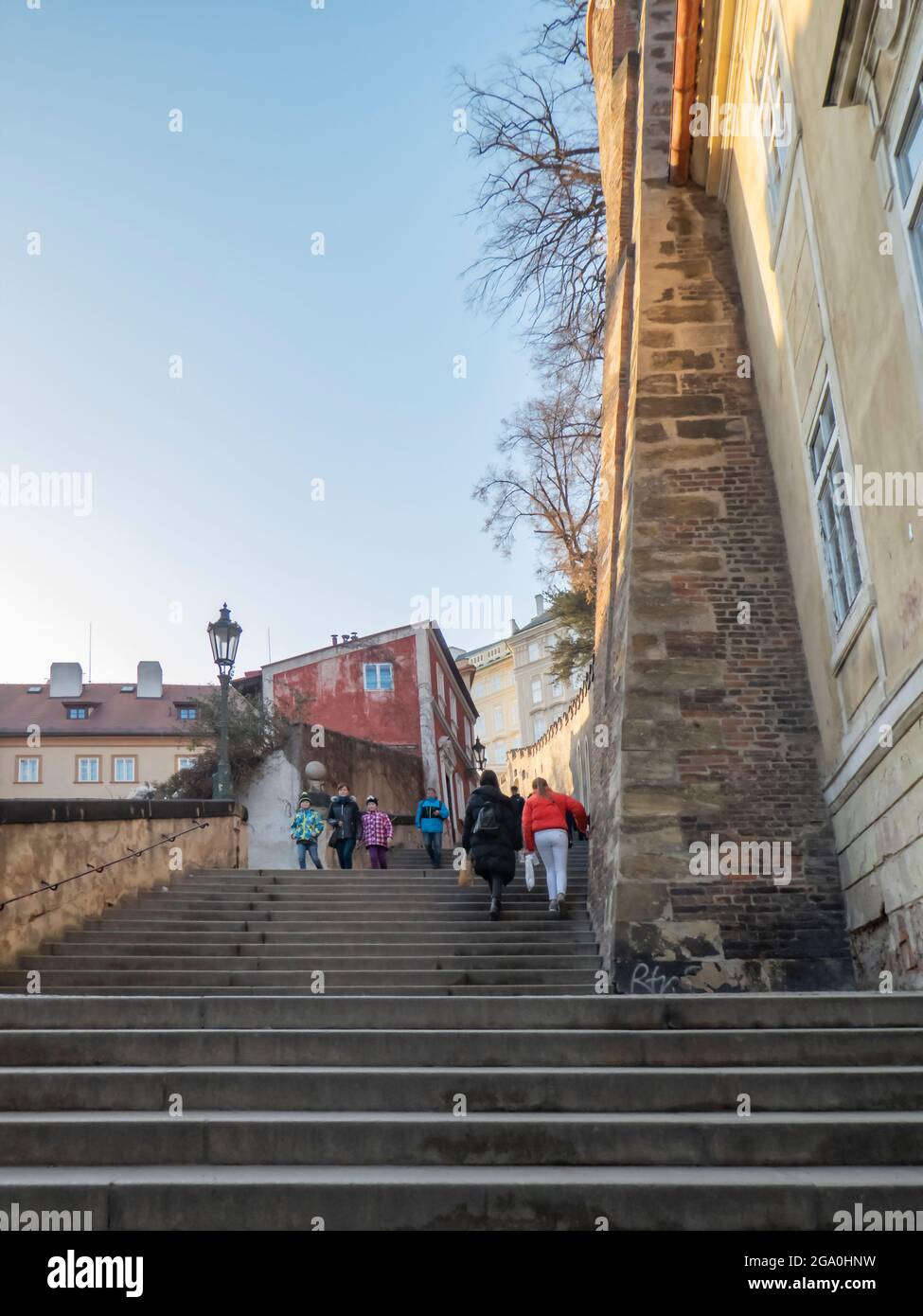 Prague, Czech Republic; February 16 2019. Prague streets with people walking Stock Photo