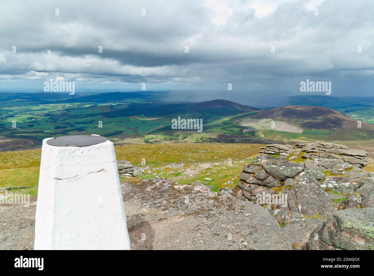 Trig point at top of Ben Rinnes, Grampian, Scotland Stock Photo