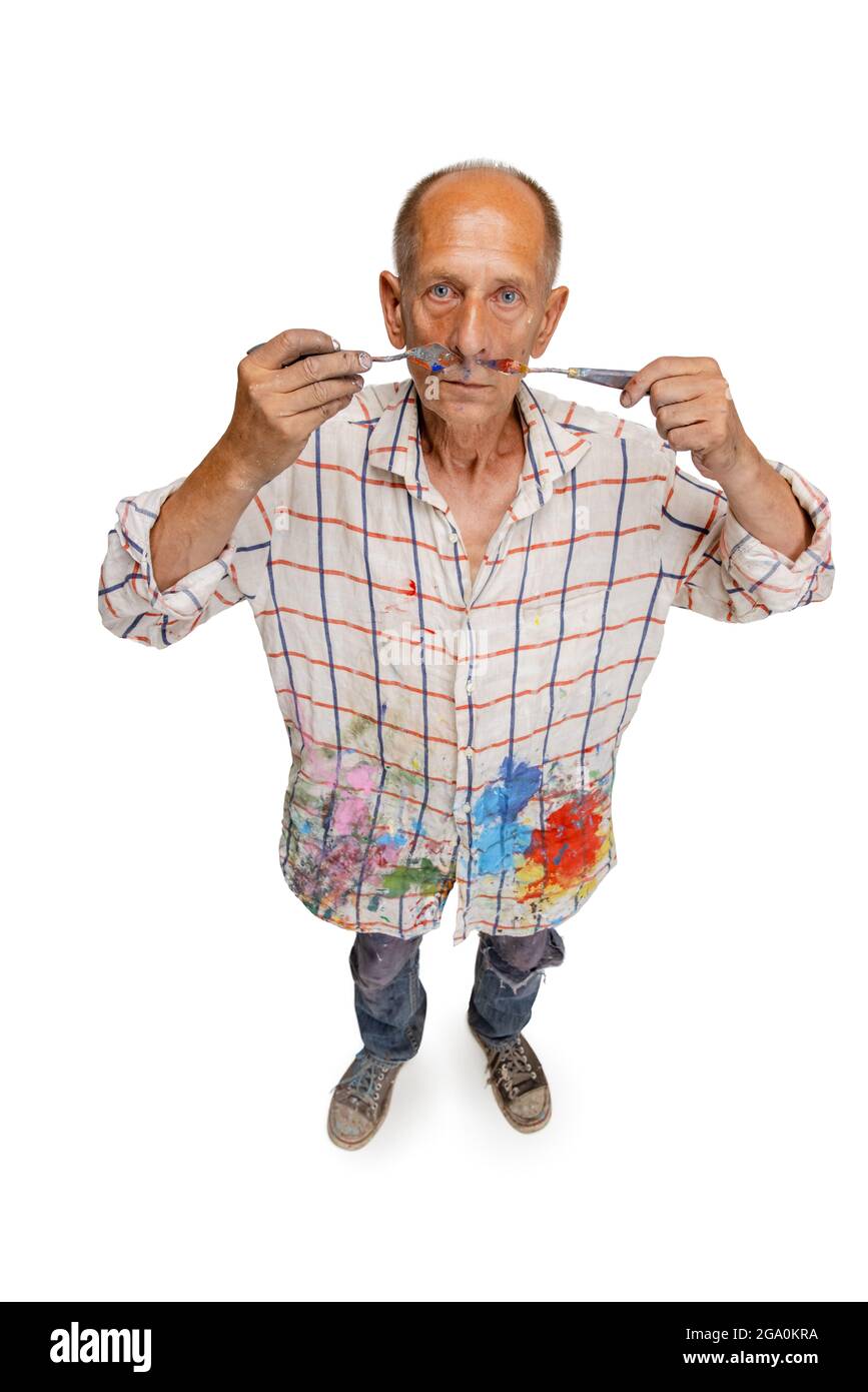 Mature or senior grey painter with a 