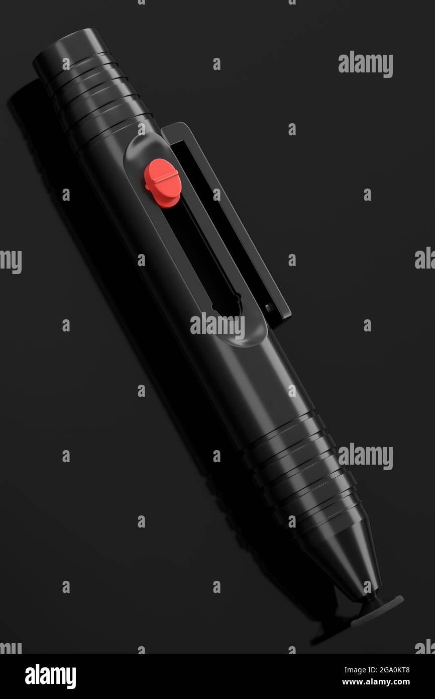 Lens pen or special brush for cleaning optics isolated on black