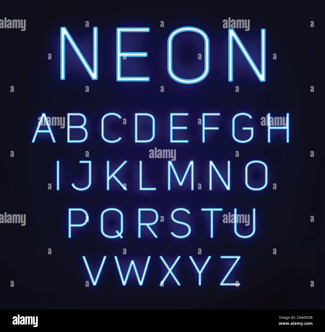 Neon blue font vector illustration. Blue neon light letters. Glowing ...
