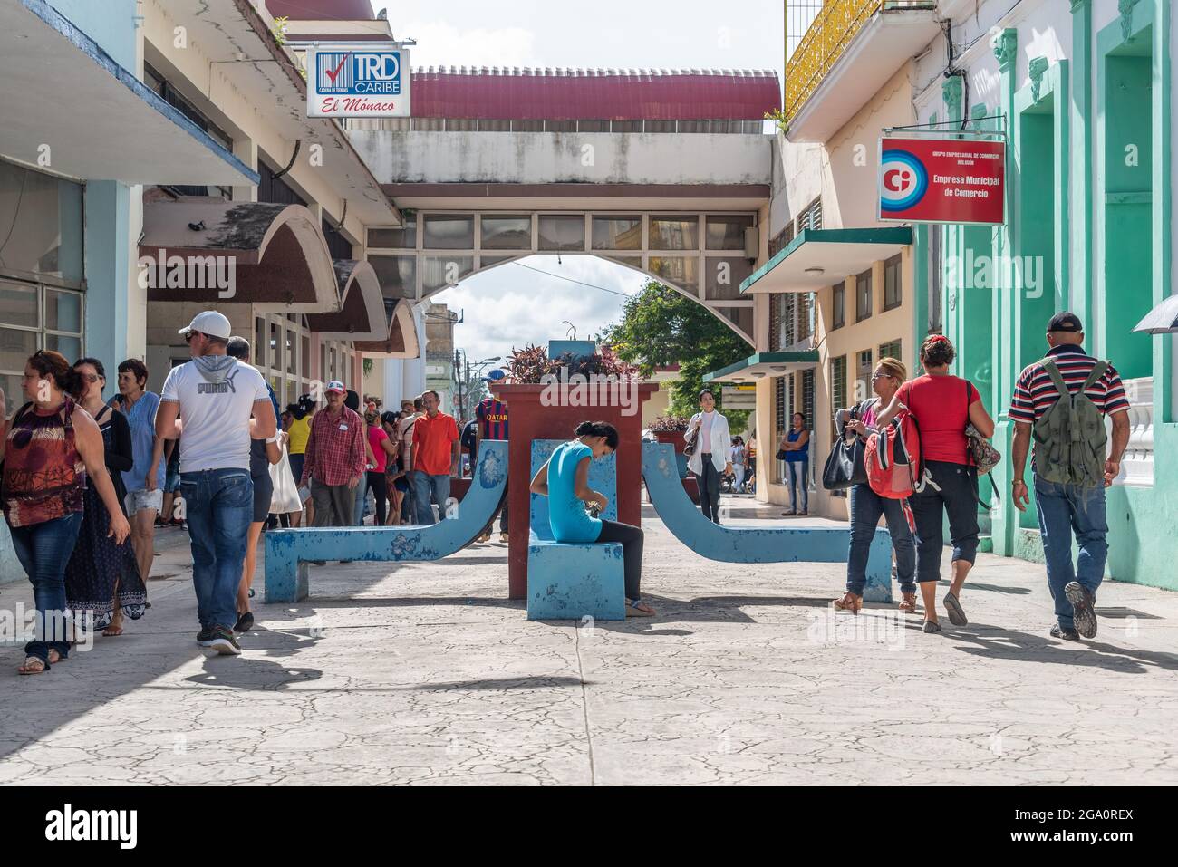 City pedestrian boulevard, promenade, or walkway, Holguin City, Cuba Stock Photo