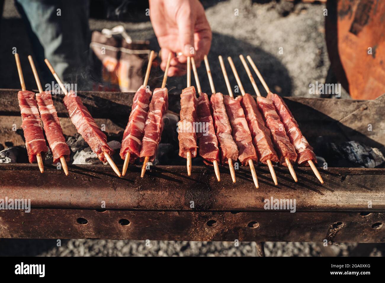 Arrosticini, a traditional sheep meat skewer from Abruzzo region, italy  Stock Photo - Alamy