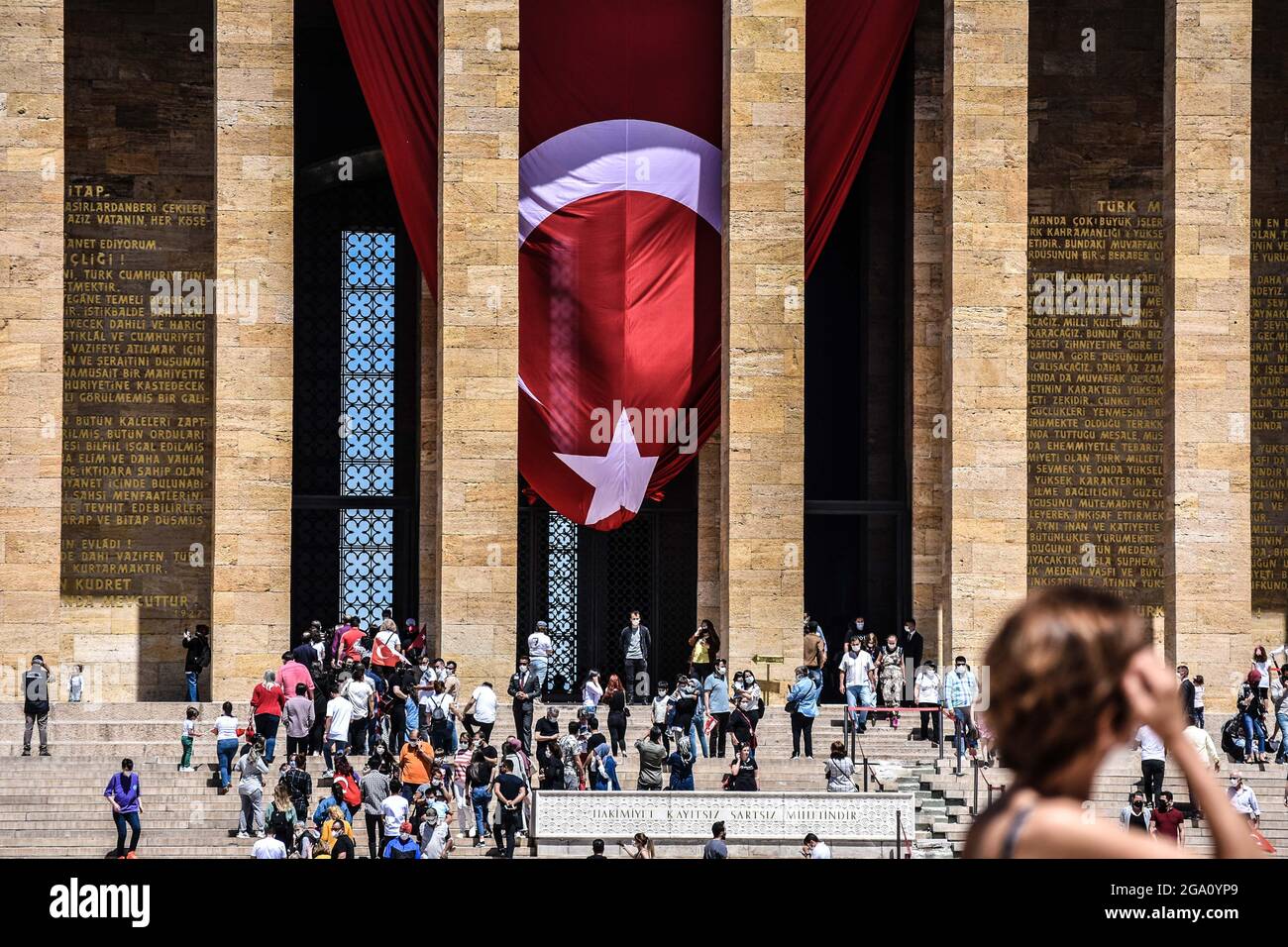 Ankara Turkey 19th May 2021 Visitors Walk Under A Giant Turkish Flag At Anitkabir The Mausoleum Of Modern Turkey S Founder Mustafa Kemal Ataturk On The Commemoration Of Ataturk Youth And Sports Day