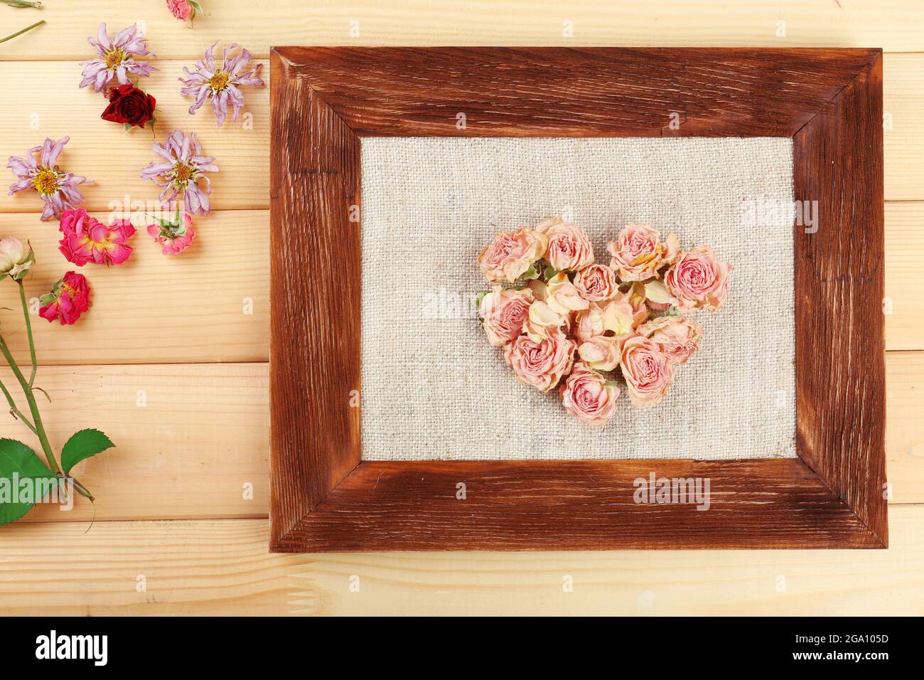 Heart of beautiful dry flowers in frame Stock Photo Alamy