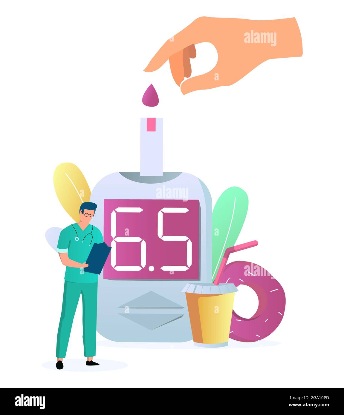 Blood sugar test with blood glucose meter, insulin control