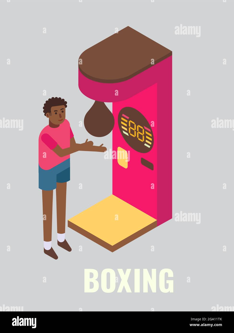 Punching, boxing arcade machine, vector isometric illustration. Game