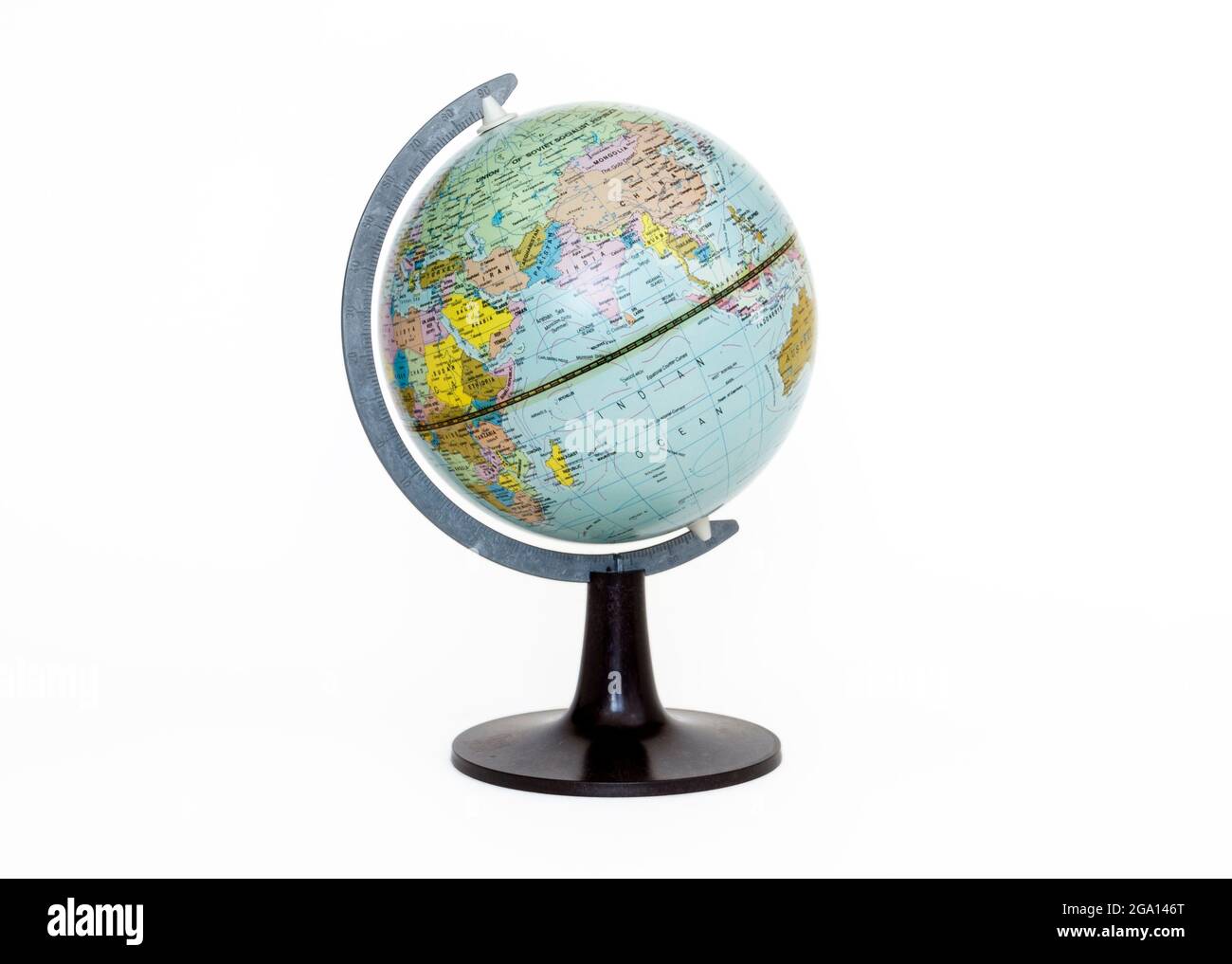 A small geographical globe isolated isolated on a white background, with clipping path Stock Photo