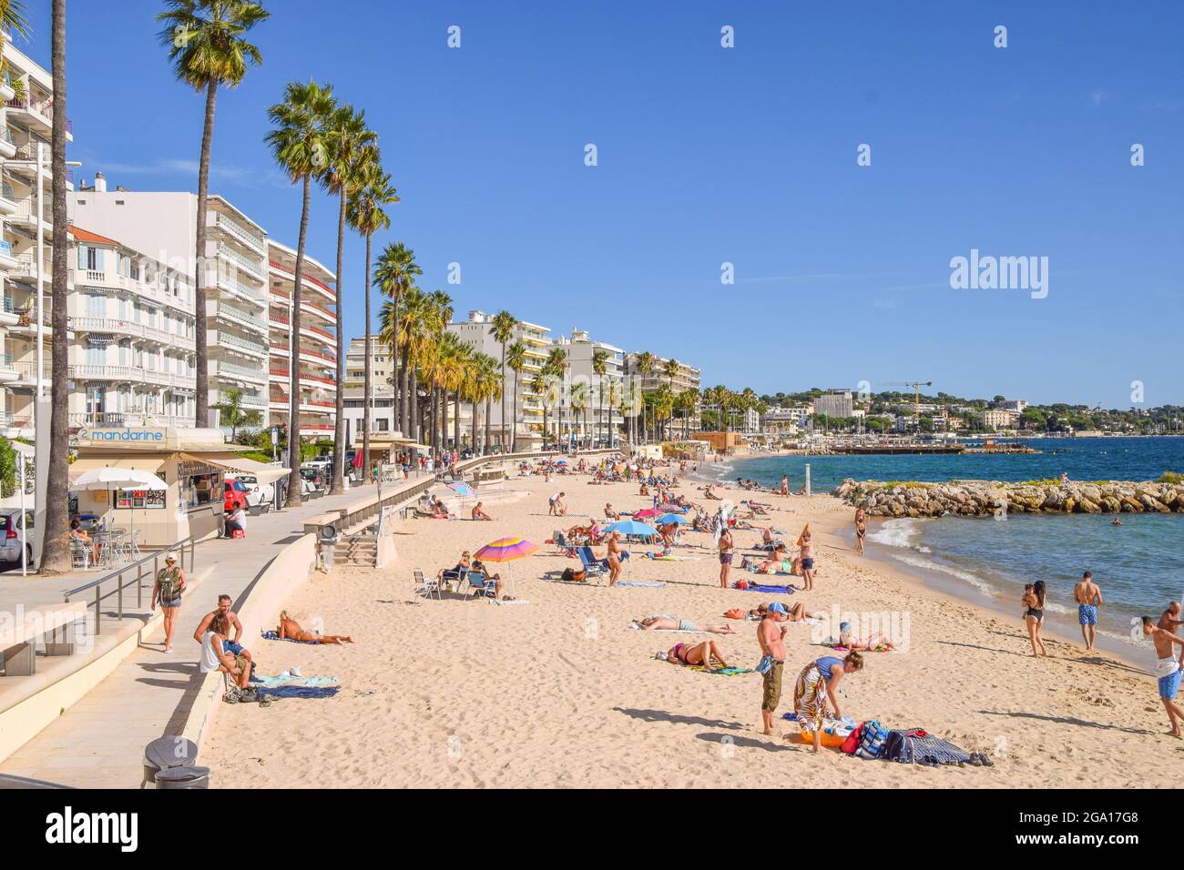 Beach in Juan Les Pins, South of France Stock Photo