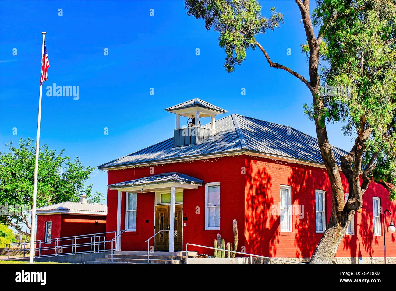 Little Red Brick School House With Belfry Stock Photo Alamy