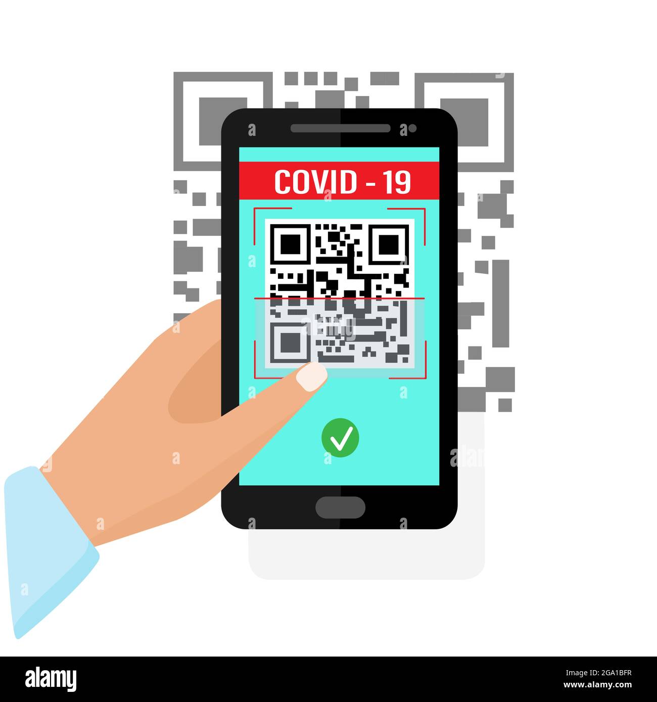 Scan QR code COVID19 to smartphone with app. QR code Vaccine. Isolated