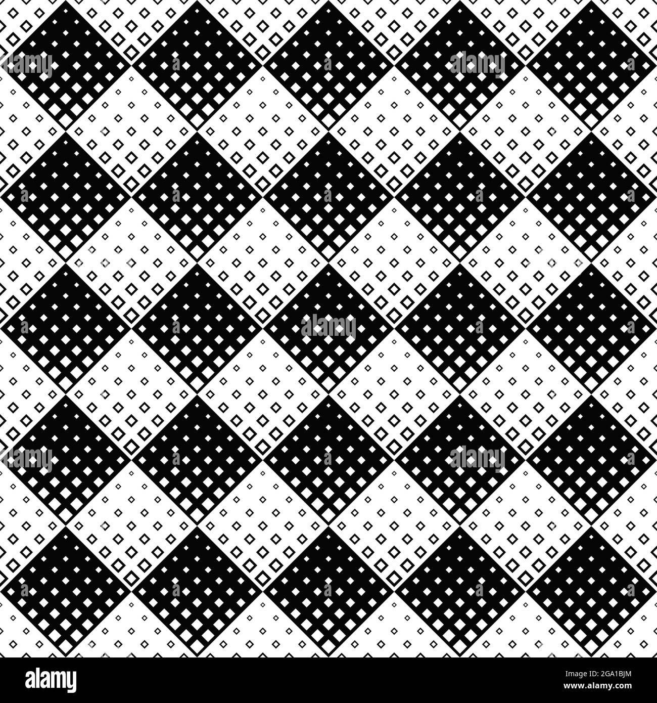 Geometrical seamless diagonal square pattern background - monochrome repeating vector illustration Stock Vector