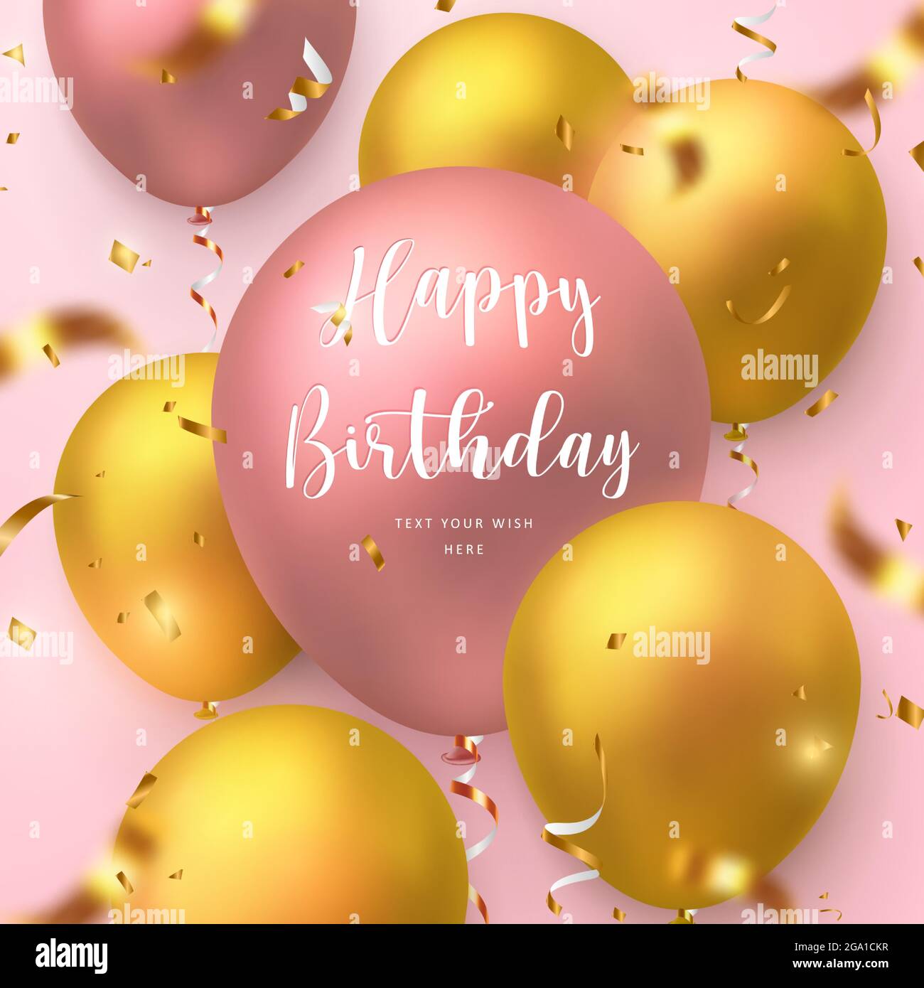 Elegant golden ballon and frame Happy Birthday celebration card banner  template background Stock Vector
