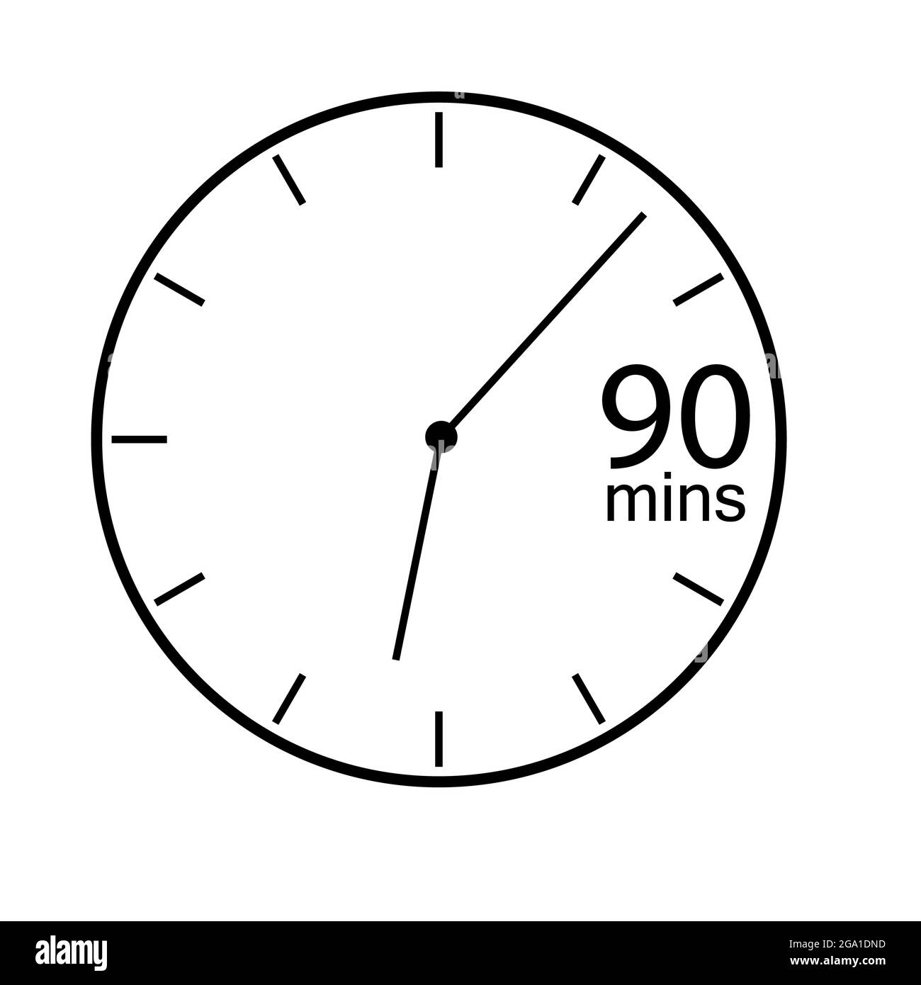 90 mins countdown timer icon on white background. stopwatch symbol. time measurement sign. flat style. Stock Photo