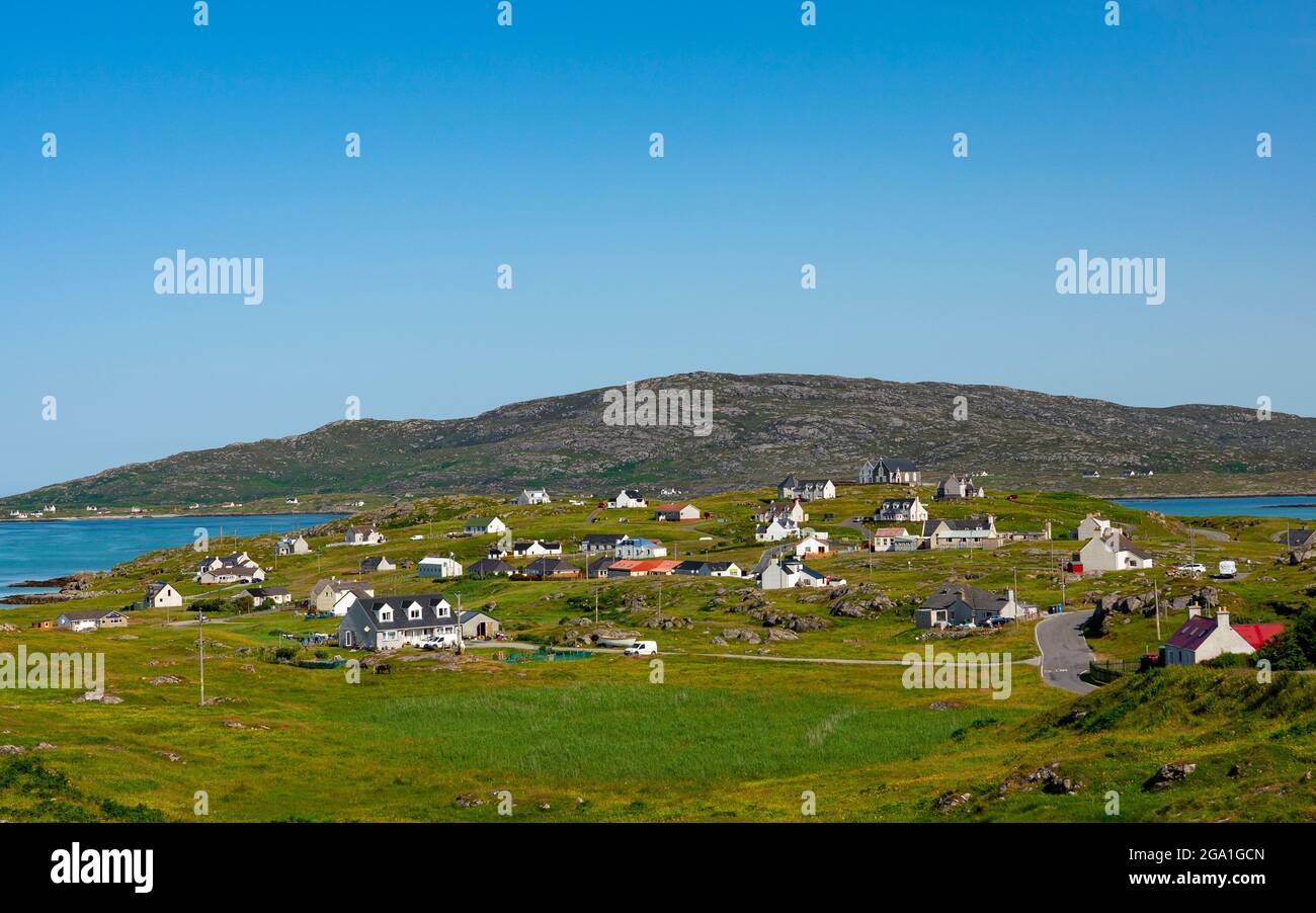Houses in village of Balla on island of Eriskay in the Outer Hebrides, Scotland, UK Stock Photo