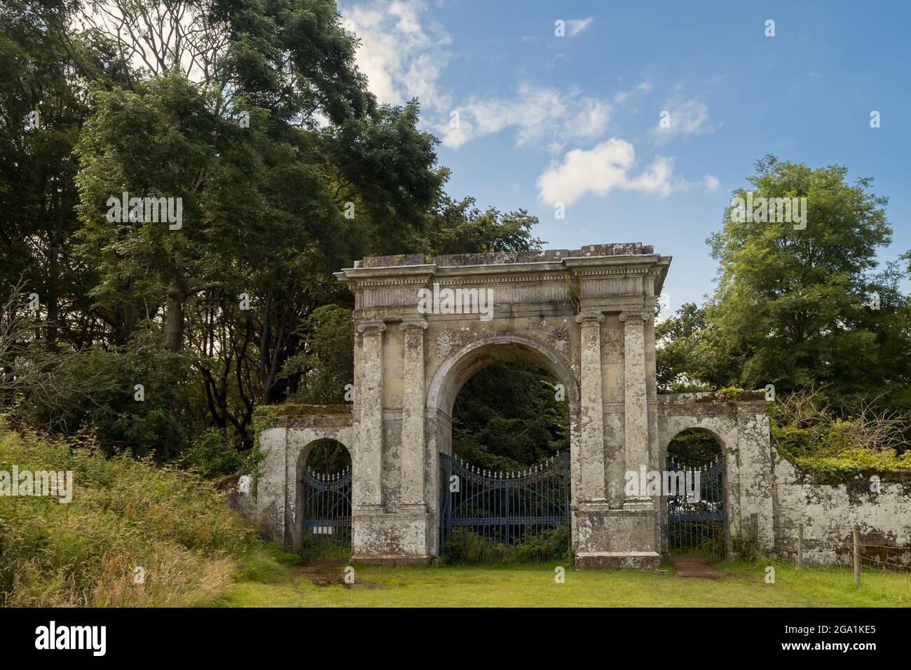 The Freemantle Gate entrance to the ruins of Appuldurcombe House an 18th century Baroque style mansion owned by Sir Richard Worsley Isle of Wight Stock Photo