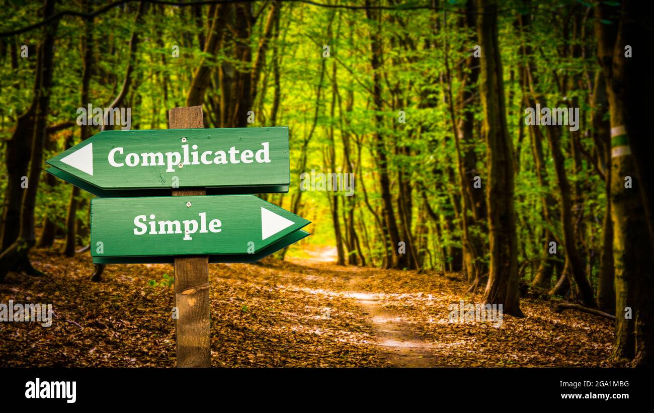 Street Sign the Direction Way to Simple versus Complicated Stock Photo ...