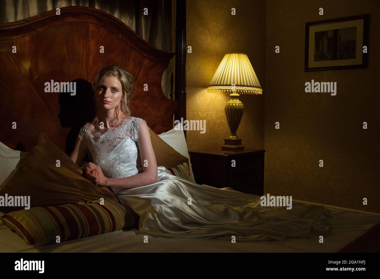 Blonde white dress woman hi-res stock photography and images - Alamy