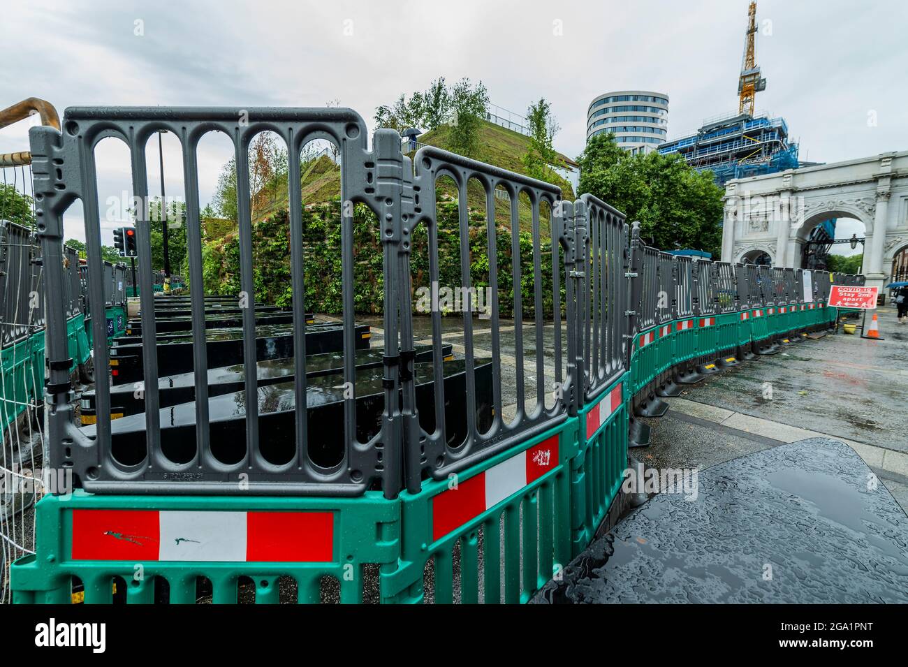London, UK. 28th July, 2021. The plastic fencing makes it seem like a