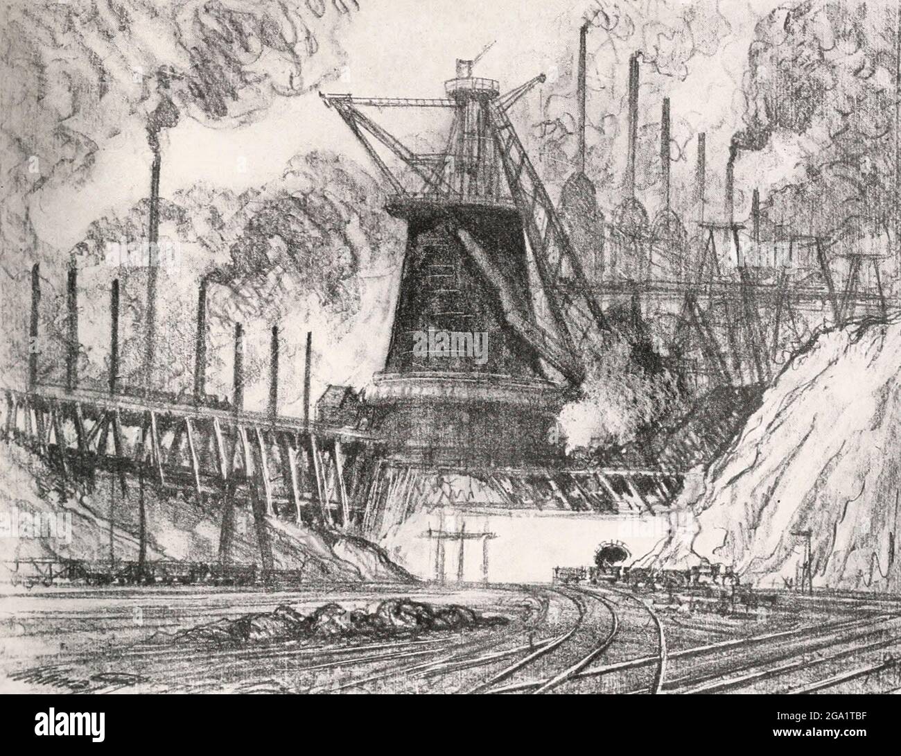 Steel Mill, Gary, Indiana - Drawing by Joseph Pennell, circa 1915 Stock Photo