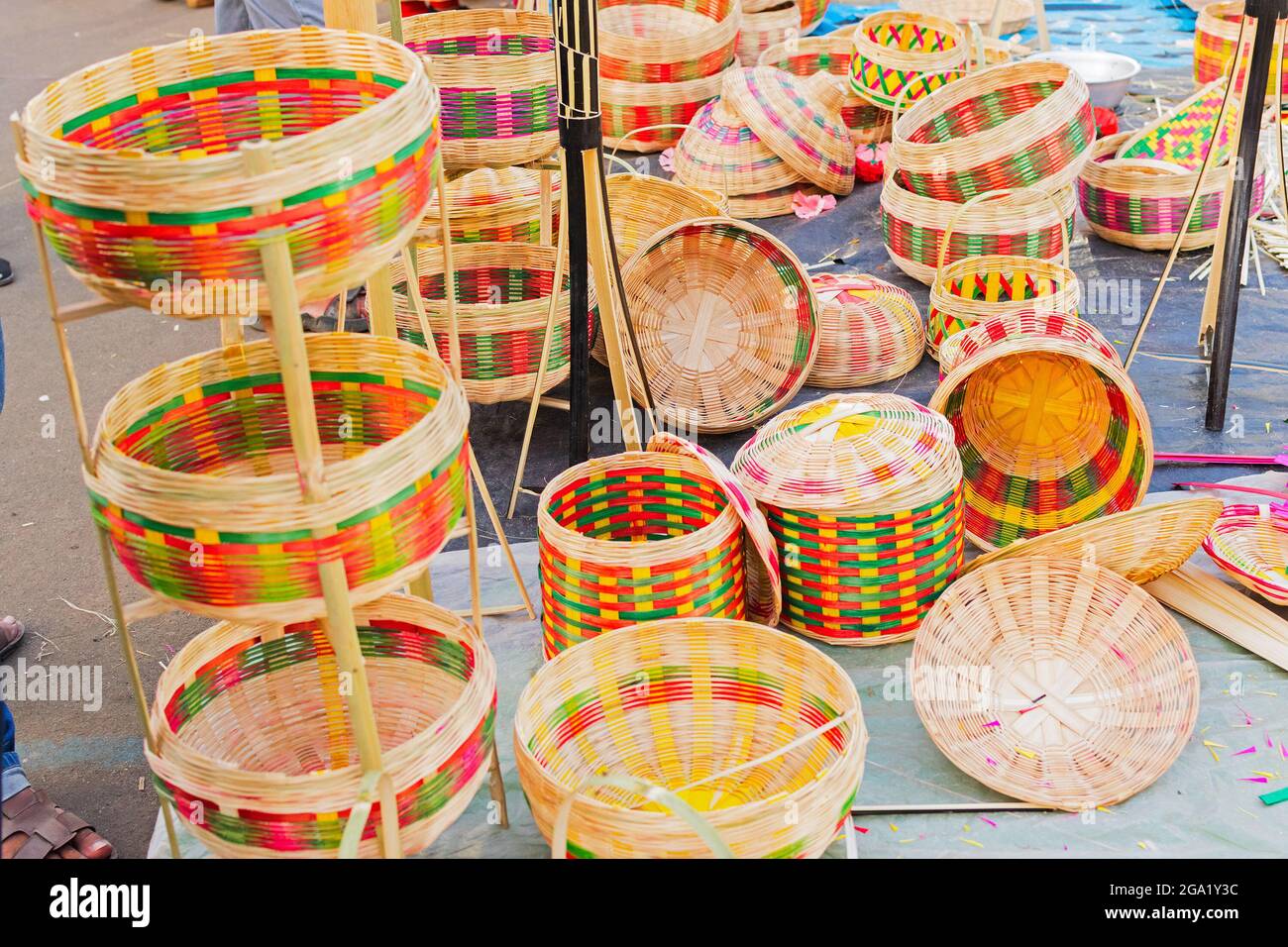 Cane furnitures , baskets made of cane, handicrafts on display during
